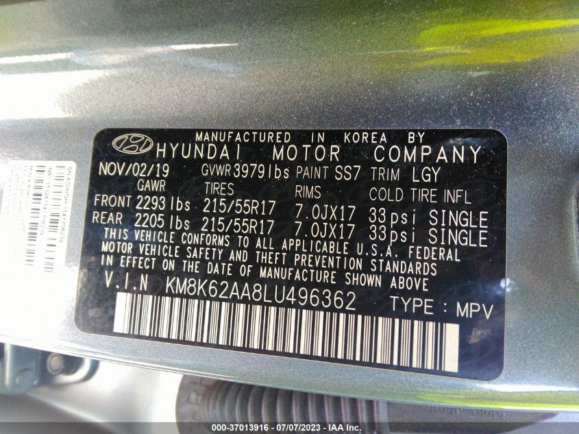 2020 HYUNDAI KONA SEL PLUS - KM8K62AA8LU596362