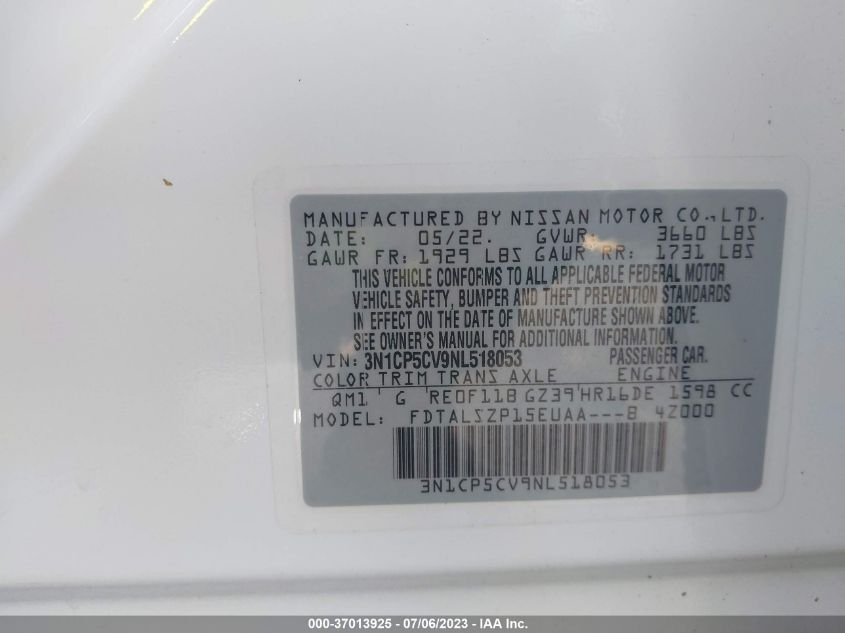 2022 NISSAN KICKS SV - 3N1CP5CV9NL518053