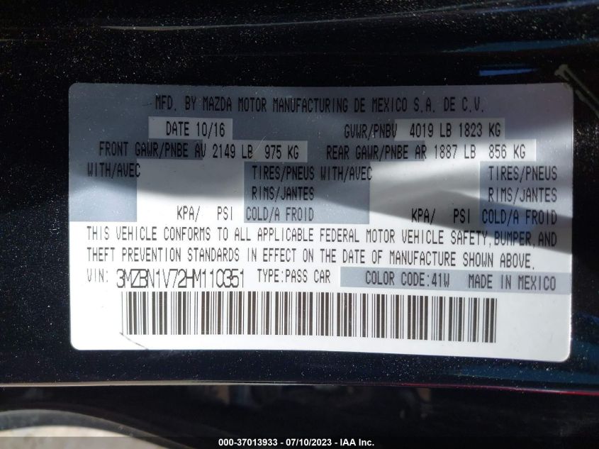 2017 MAZDA MAZDA3 4-DOOR TOURING - 3MZBN1V72HM110351