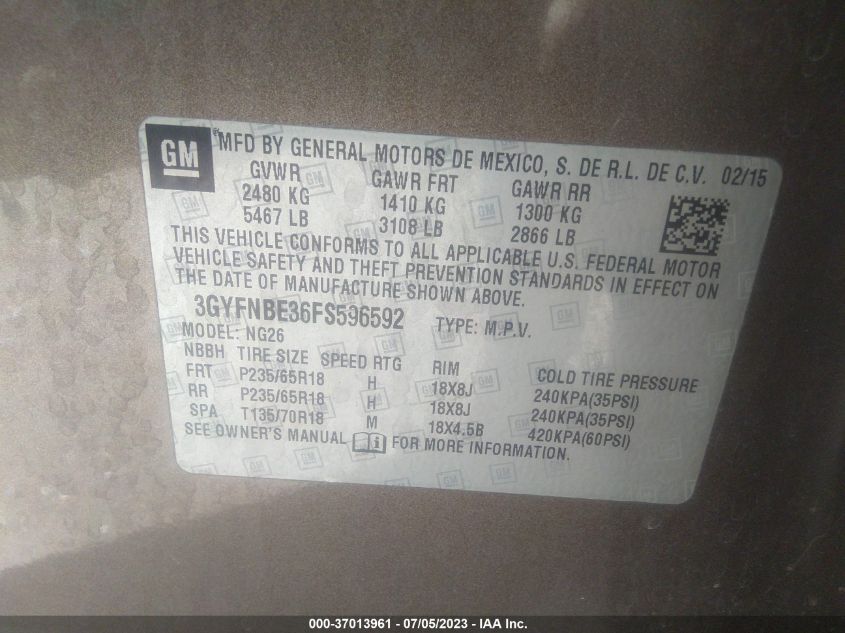2015 CADILLAC SRX LUXURY COLLECTION - 3GYFNBE36FS596592