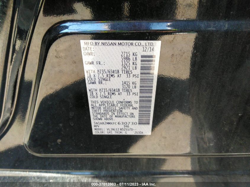 2015 NISSAN PATHFINDER SV - 5N1AR2MMXFC630730