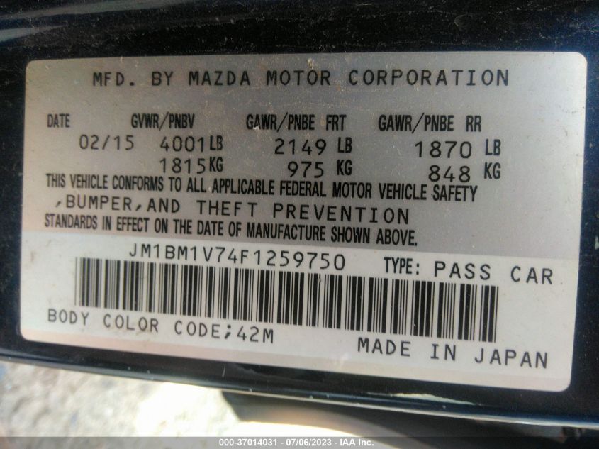2015 MAZDA MAZDA3 I TOURING - JM1BM1V74F1259750