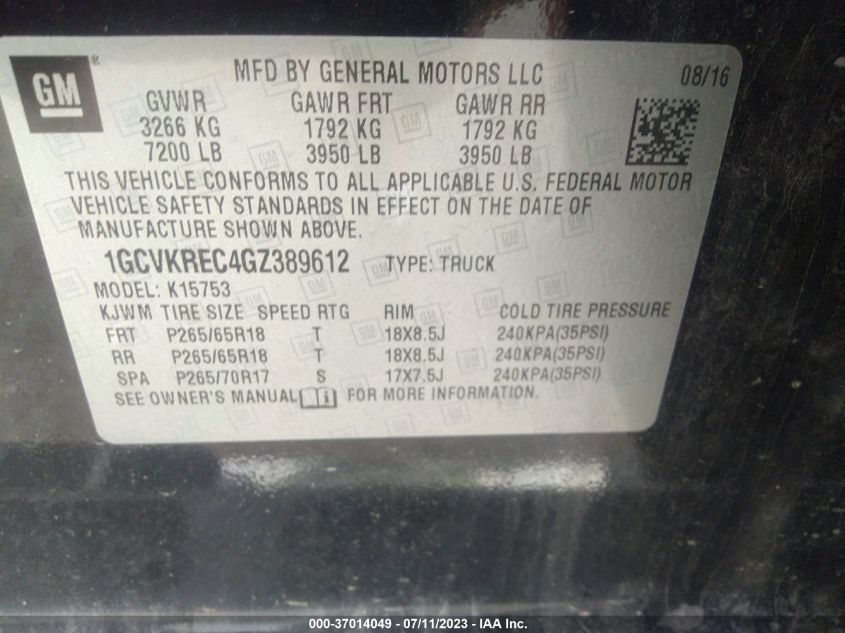 2016 CHEVROLET SILVERADO 1500 LT - 1GCVKREC4GZ389612