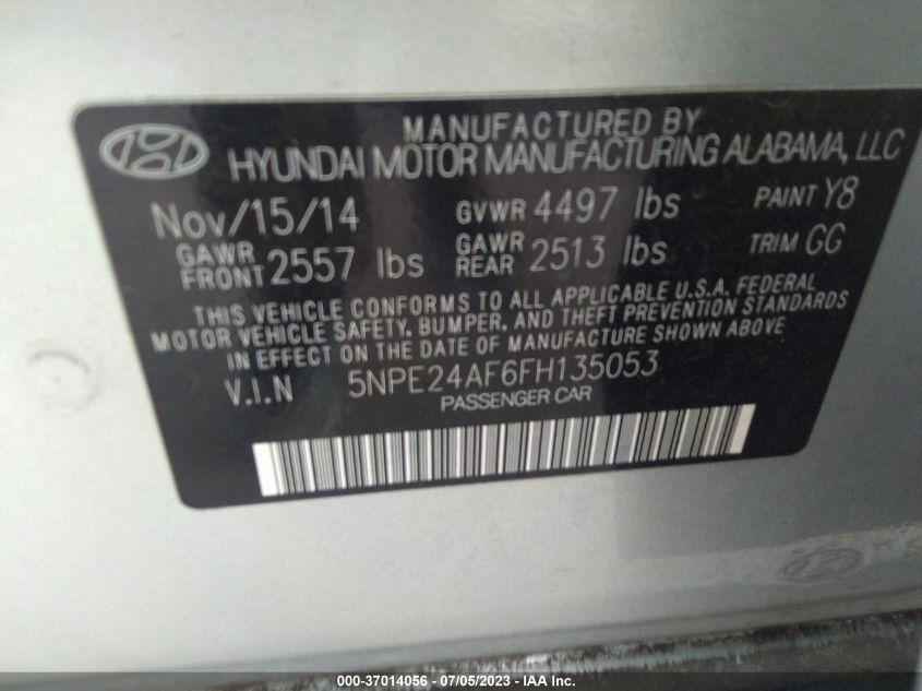 2015 HYUNDAI SONATA 2.4L SE - 5NPE24AF6FH135053