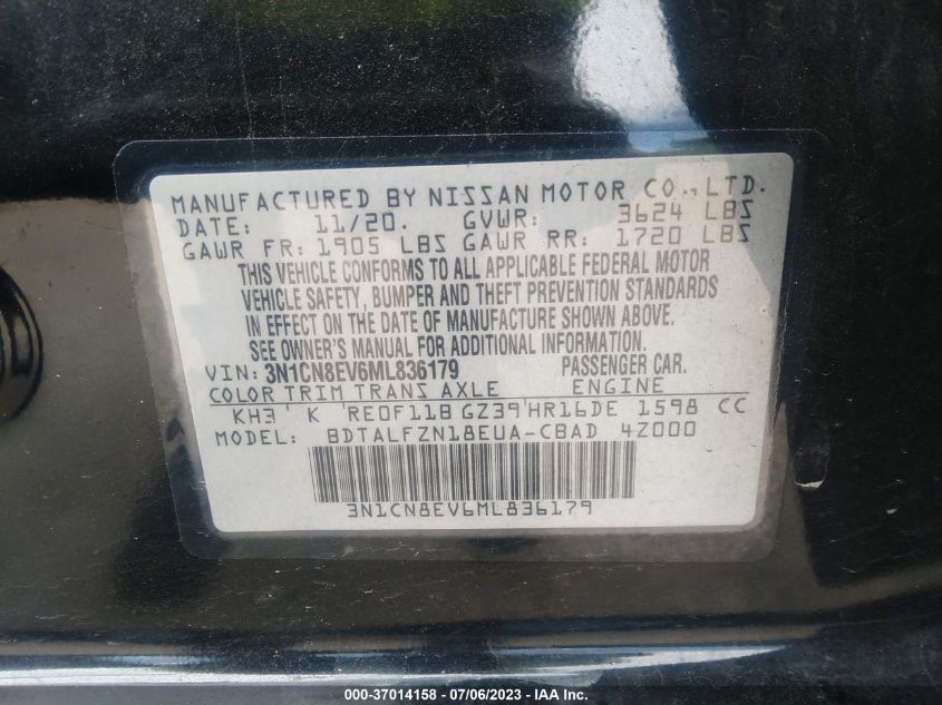 2021 NISSAN VERSA SV - 3N1CN8EV6ML836179