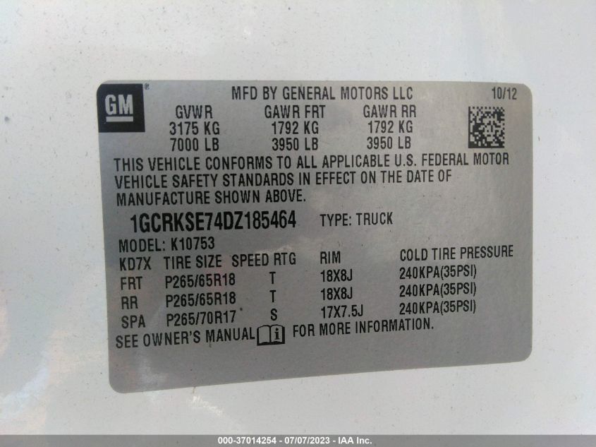 2013 CHEVROLET SILVERADO 1500 LT - 1GCRKSE74DZ185464