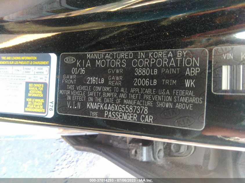 2016 KIA FORTE LX - KNAFK4A6XG5587378