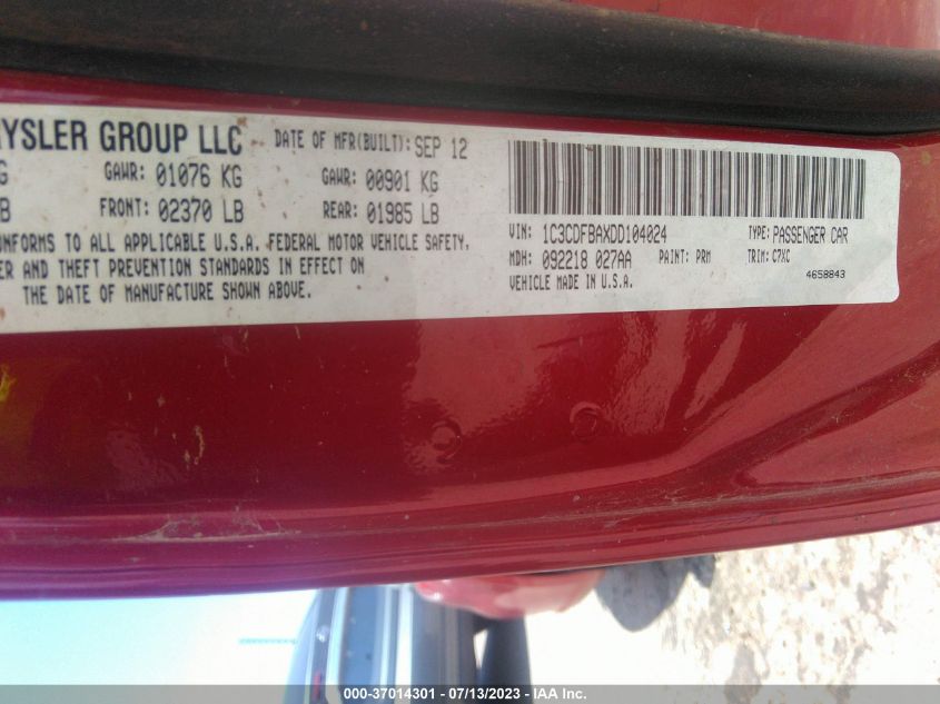 2013 DODGE DART RALLYE - 1C3CDFBAXDD104024