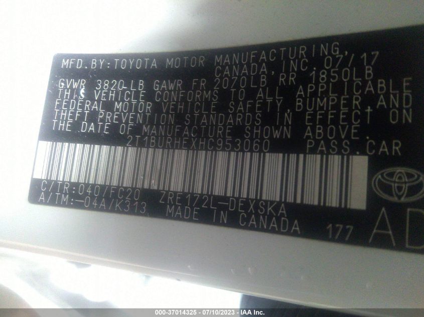 2017 TOYOTA COROLLA L/LE/XLE/SE - 2T1BURHEXHC953060