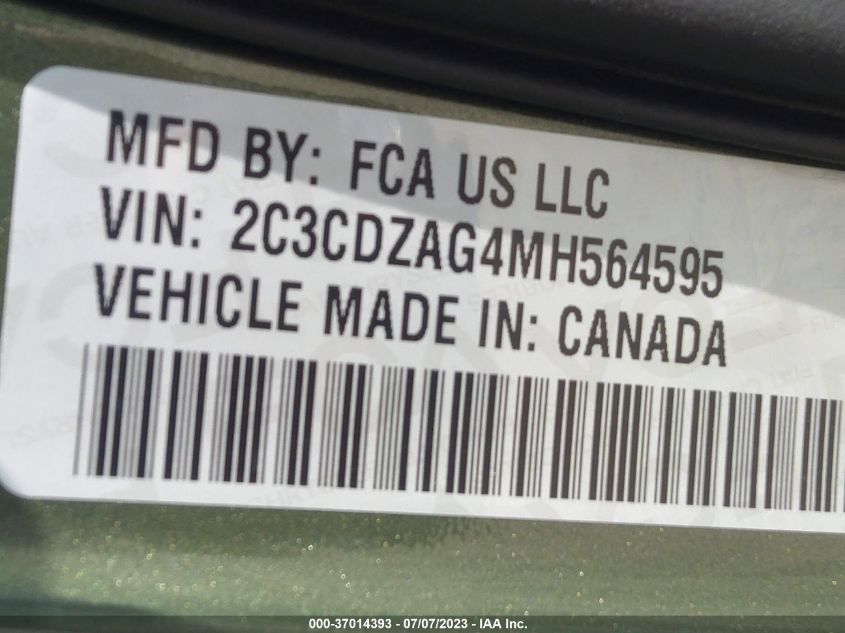 2021 DODGE CHALLENGER SXT - 2C3CDZAG4MH564595