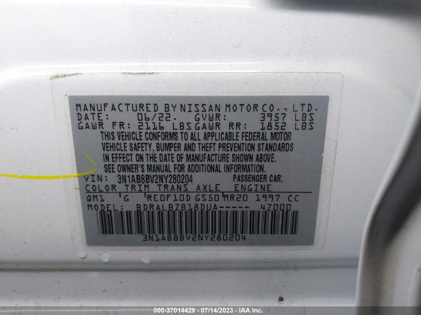 2022 NISSAN SENTRA S - 3N1AB8BV2NY280204