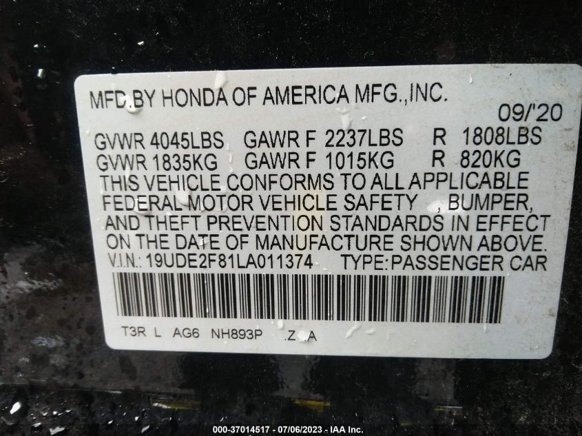 19UDE2F81LA011374 Acura ILX PKG 9