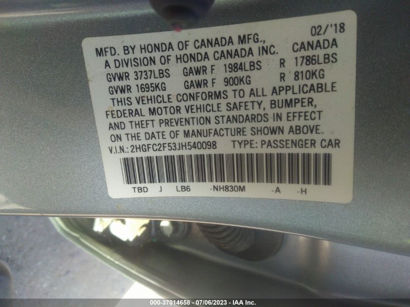 2018 HONDA CIVIC SEDAN LX - 2HGFC2F53JH540098
