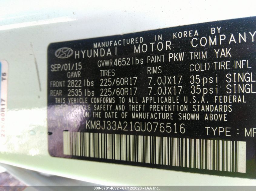 2016 HYUNDAI TUCSON ECO - KM8J33A21GU076516