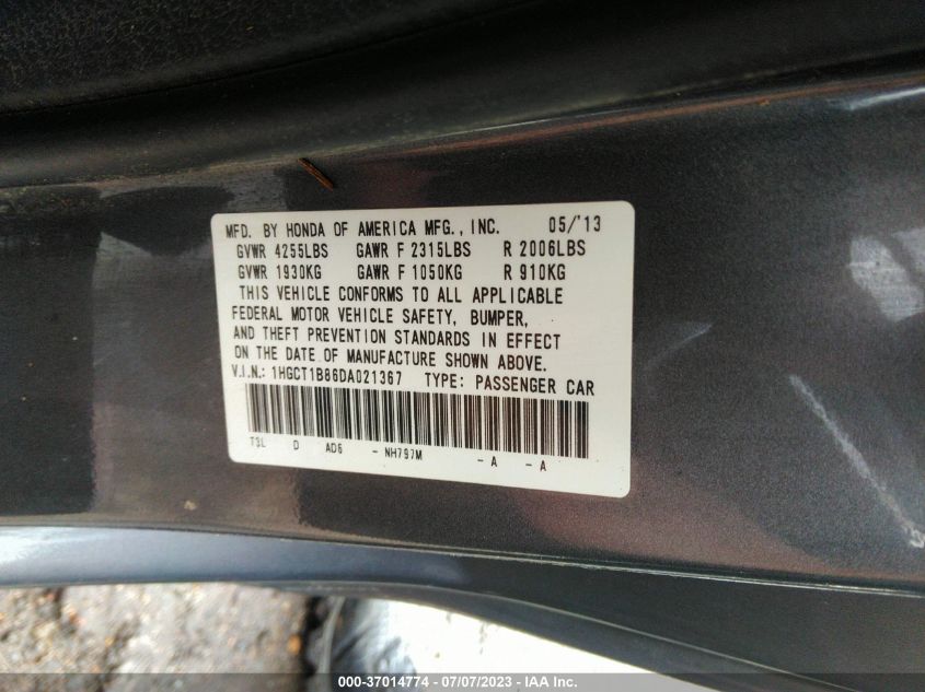 2013 HONDA ACCORD EX-L - 1HGCT1B86DA021367