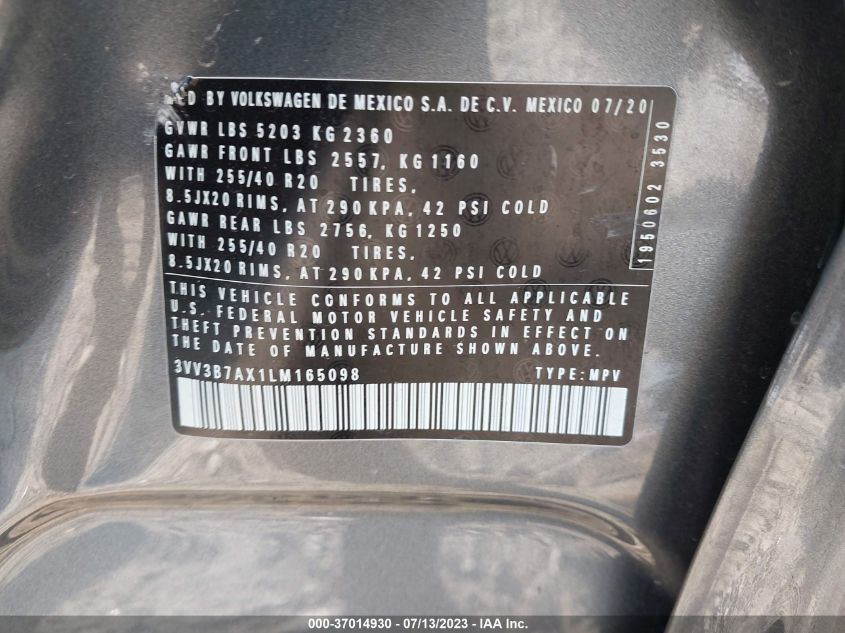 2020 VOLKSWAGEN TIGUAN SE/SEL/SE R-LINE BLACK - 3VV3B7AX1LM165098