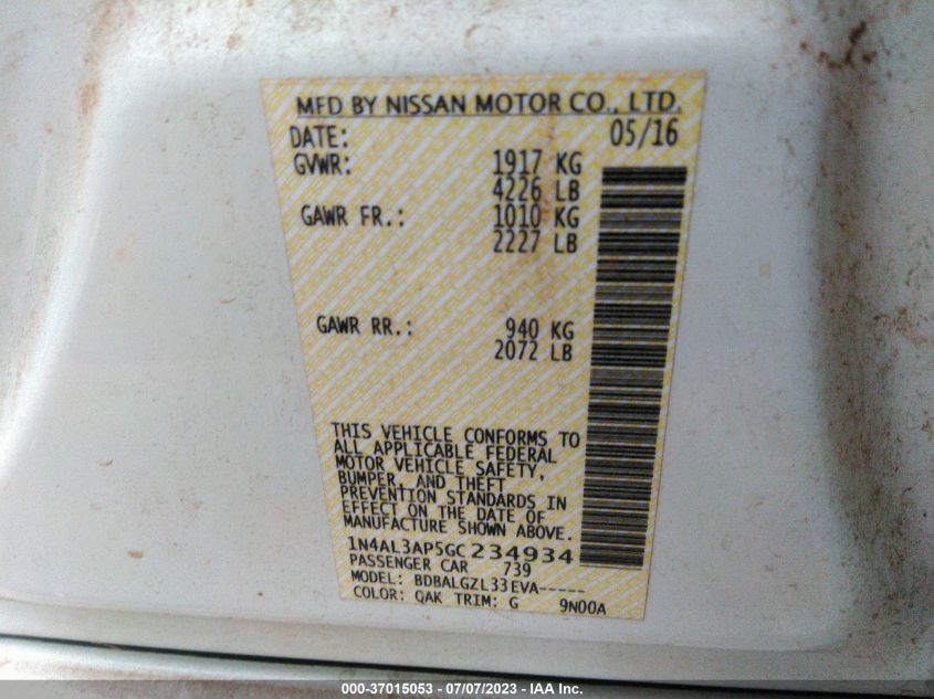2016 NISSAN ALTIMA 2.5 - 1N4AL3AP5GC234934