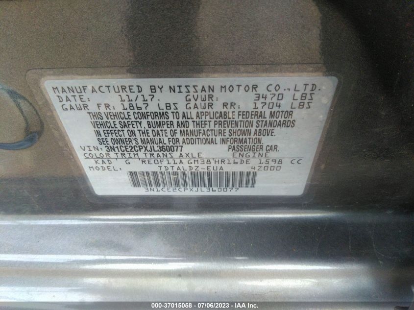 2018 NISSAN VERSA NOTE SV - 3N1CE2CPXJL360077