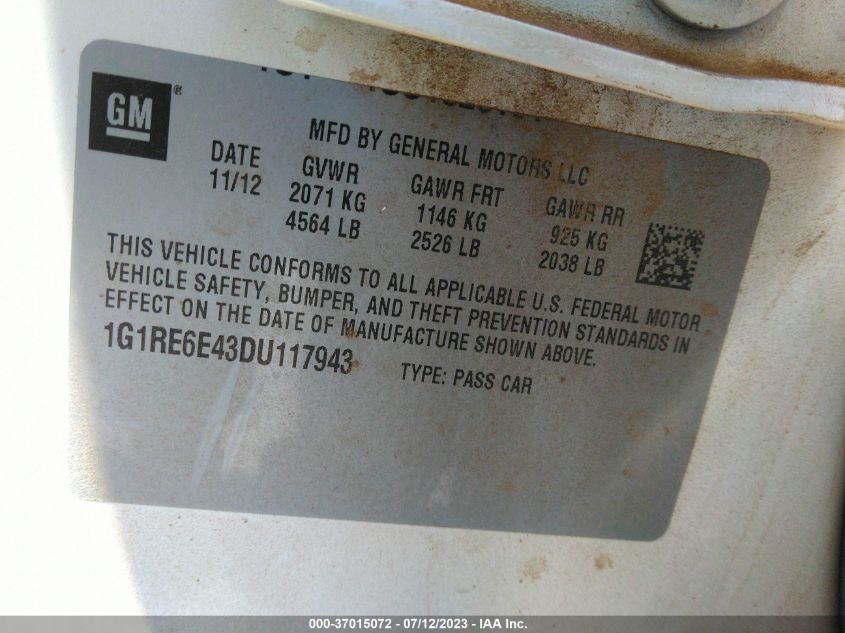 2013 CHEVROLET VOLT - 1G1RE6E43DU117943