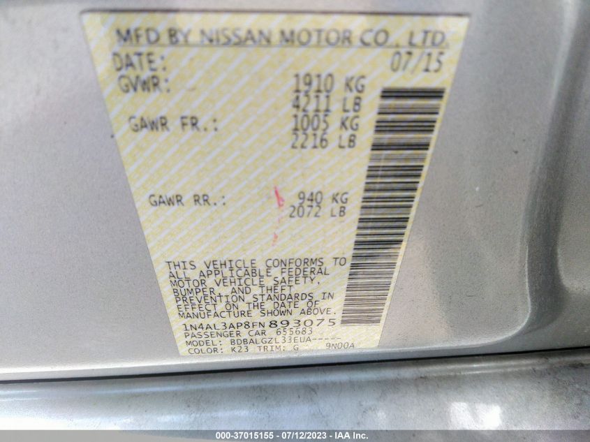 2015 NISSAN ALTIMA 2.5 - 1N4AL3AP8FN893075