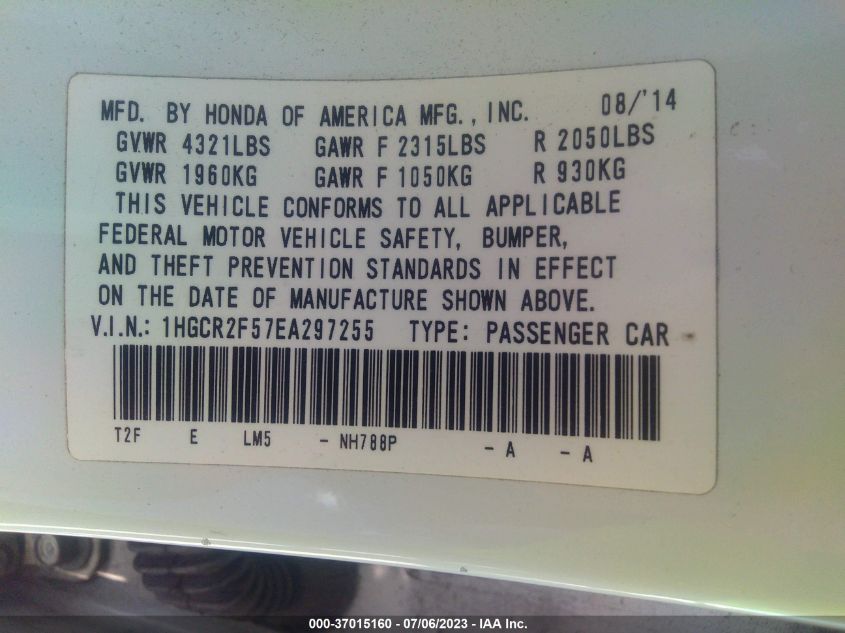 2014 HONDA ACCORD SEDAN SPORT - 1HGCR2F57EA297255