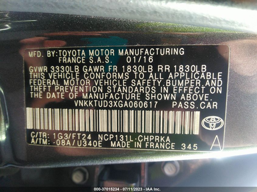 2016 TOYOTA YARIS L/SE/LE - VNKKTUD3XGA060617