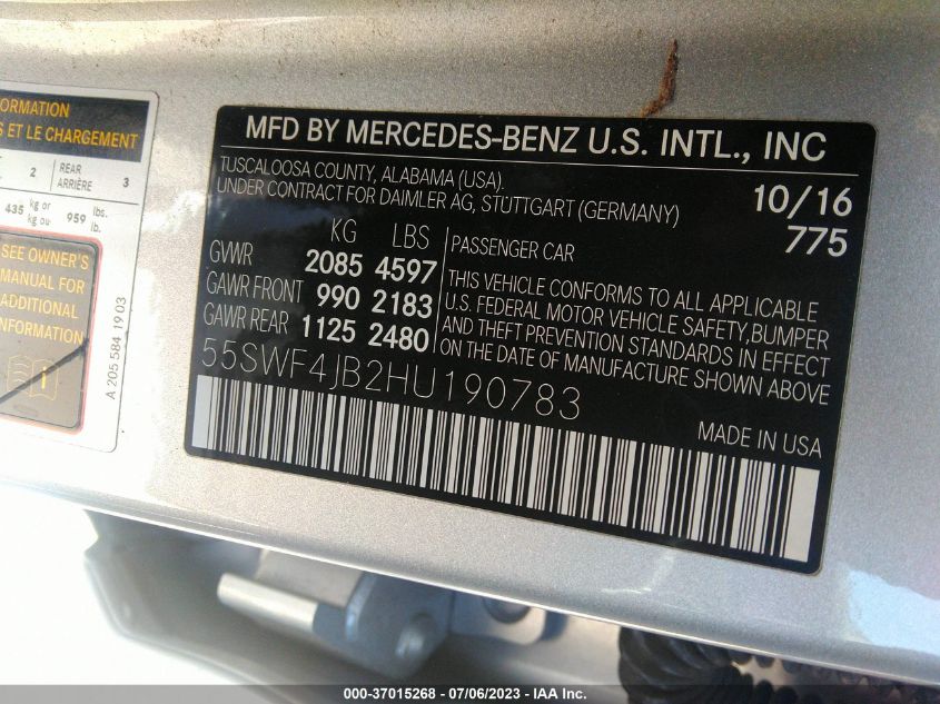 2017 MERCEDES-BENZ C-CLASS C 300 - 55SWF4JB2HU190783