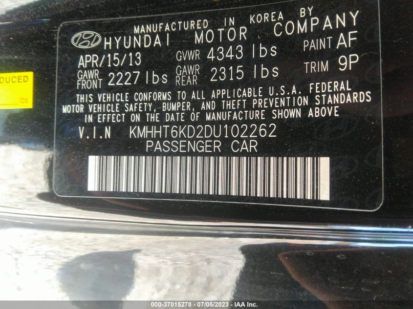 2013 HYUNDAI GENESIS COUPE 2.0T PREMIUM KMHHT6KD2DU102262