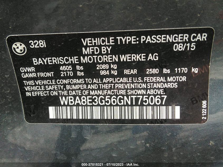 2016 BMW 3 SERIES 328I XDRIVE - WBA8E3G56GNT75067