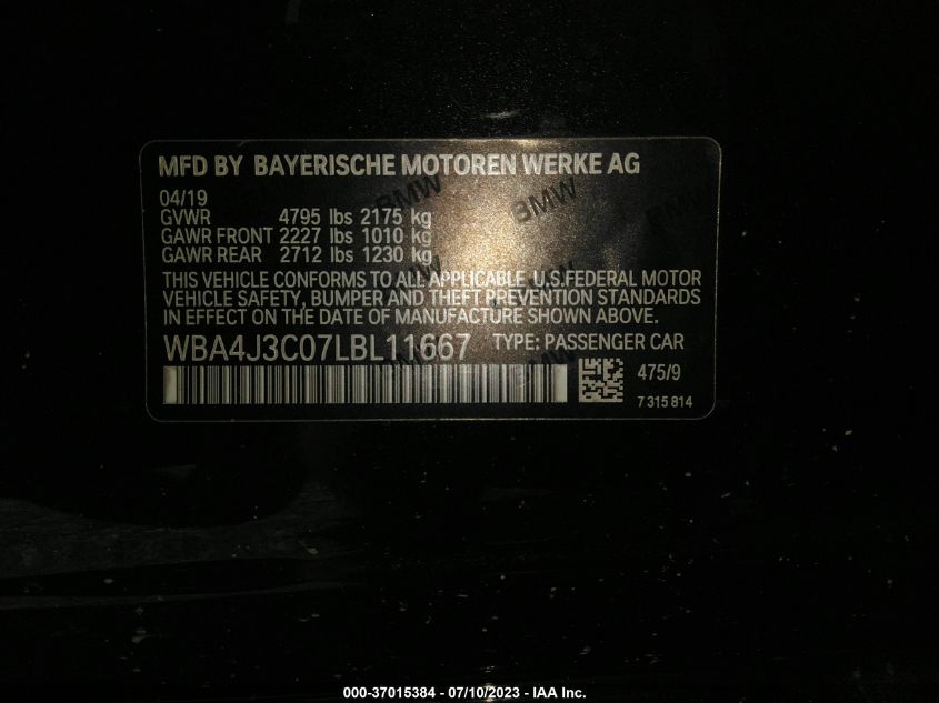 2020 BMW 4 SERIES 430I XDRIVE - WBA4J3C07LBL11667