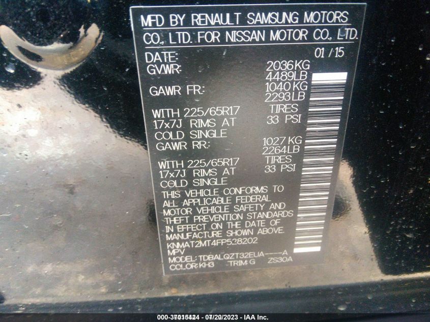 2015 NISSAN ROGUE SV - KNMAT2MT4FP528202