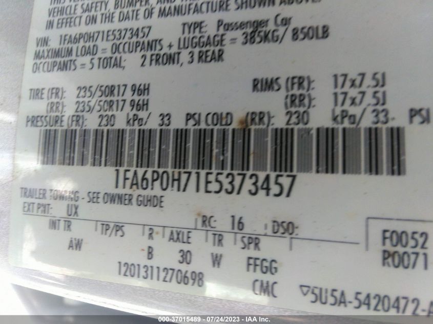 2014 FORD FUSION SE - 1FA6P0H71E5373457
