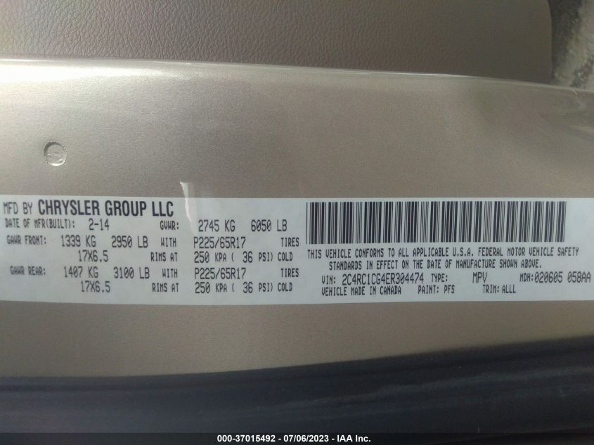 2014 CHRYSLER TOWN & COUNTRY TOURING L - 2C4RC1CG4ER304474