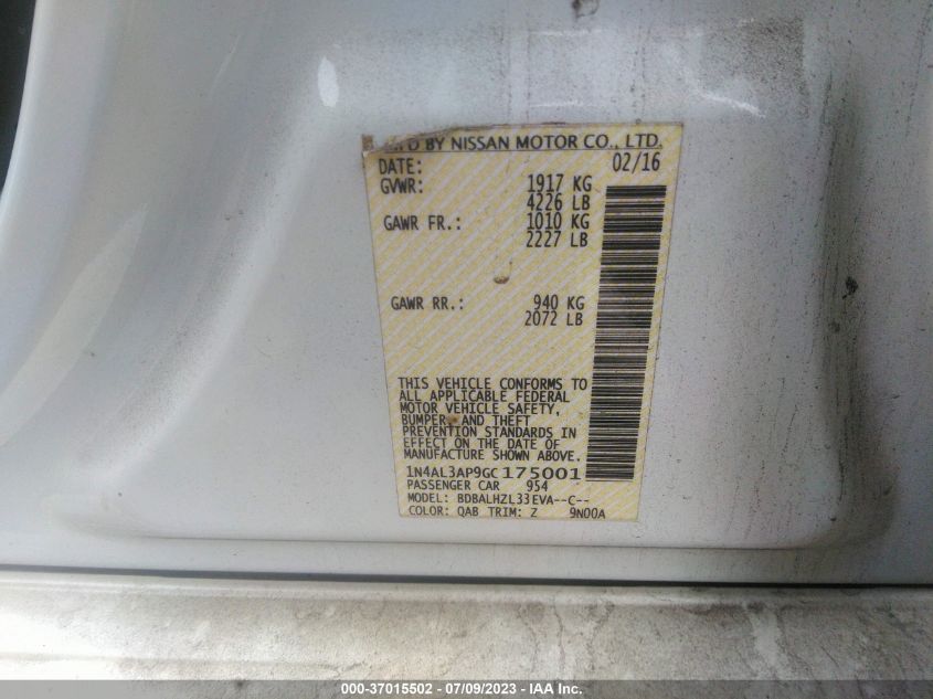 2016 NISSAN ALTIMA 2.5 SR - 1N4AL3AP9GC175001