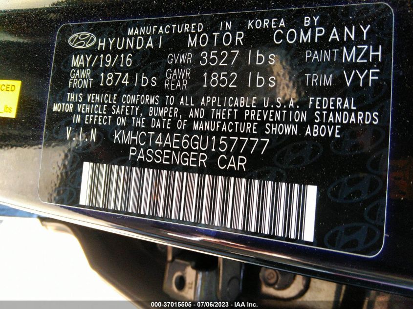 2016 HYUNDAI ACCENT SE - KMHCT4AE6GU157777