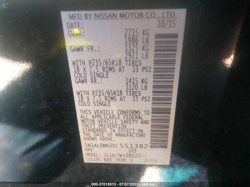 2015 INFINITI QX60 - 5N1AL0MN3FC551382