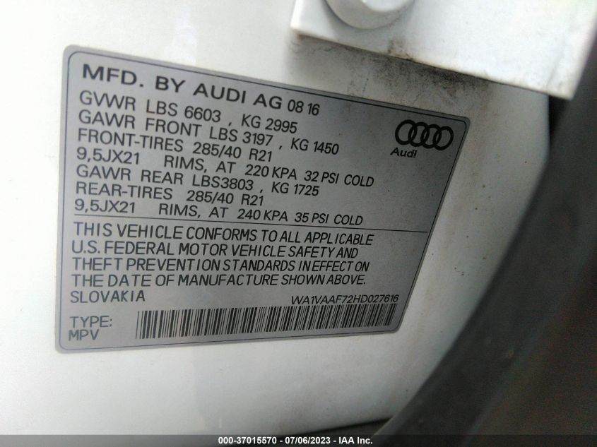 2017 AUDI Q7 PRESTIGE - WA1VAAF72HD027616