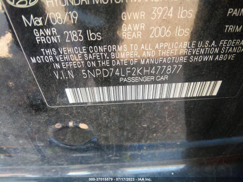 VIN 5NPD74LF2KH477877 2019 HYUNDAI ELANTRA no.9