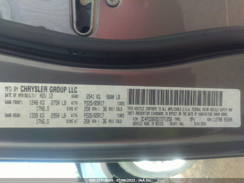 2013 DODGE JOURNEY SXT - 3C4PDDBG9DT571256