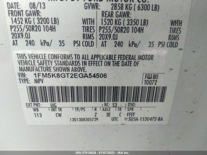 2014 FORD EXPLORER SPORT - 1FM5K8GT2EGA54506