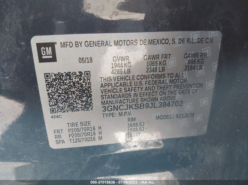 2018 CHEVROLET TRAX LS - 3GNCJKSB9JL384702
