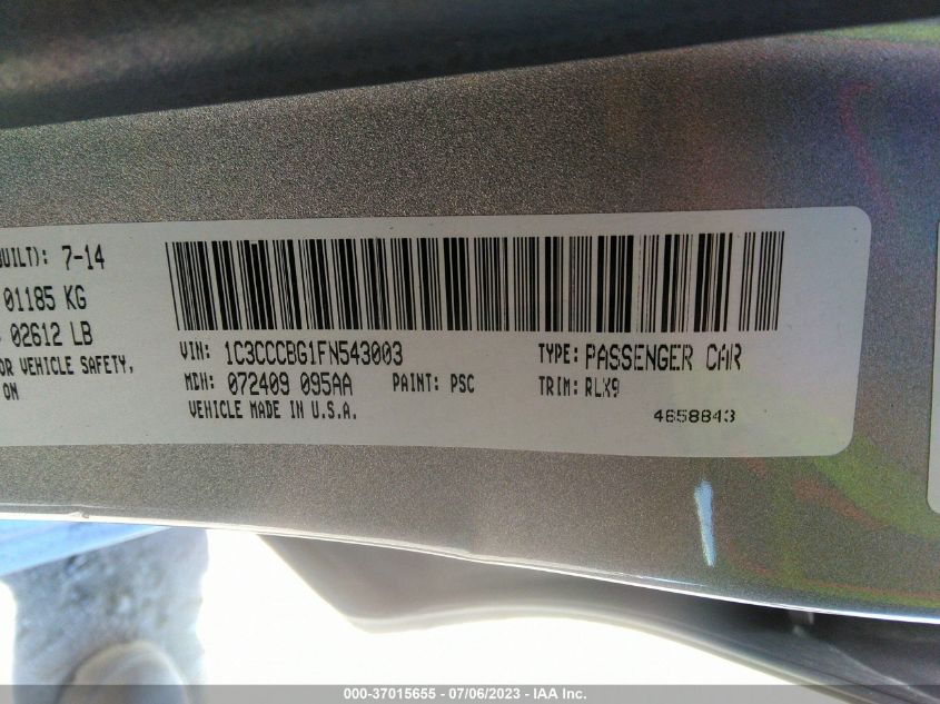 2015 CHRYSLER 200 S - 1C3CCCBG1FN543003