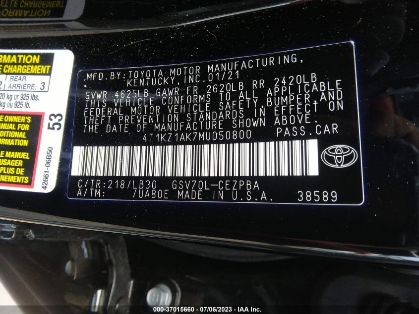 4T1KZ1AK7MU050800 Toyota Camry XSE V6 9