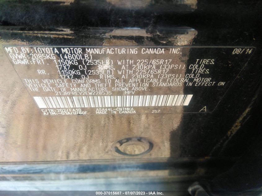 2014 TOYOTA RAV4 XLE - 2T3RFREV2EW228535