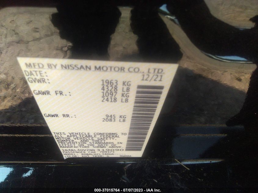2022 NISSAN ALTIMA 2.5 SV - 1N4BL4DV2NN319090