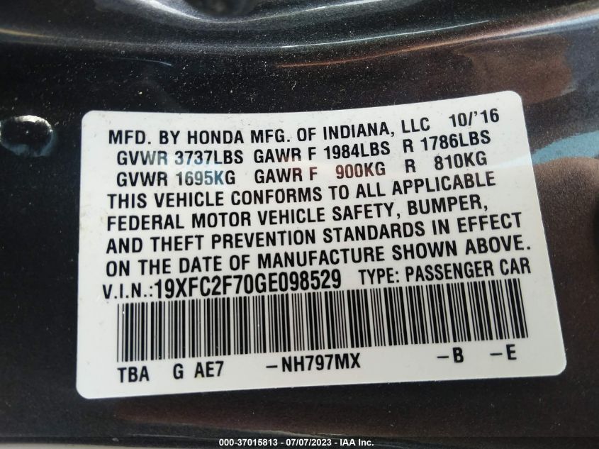 2016 HONDA CIVIC SEDAN EX - 19XFC2F70GE098529