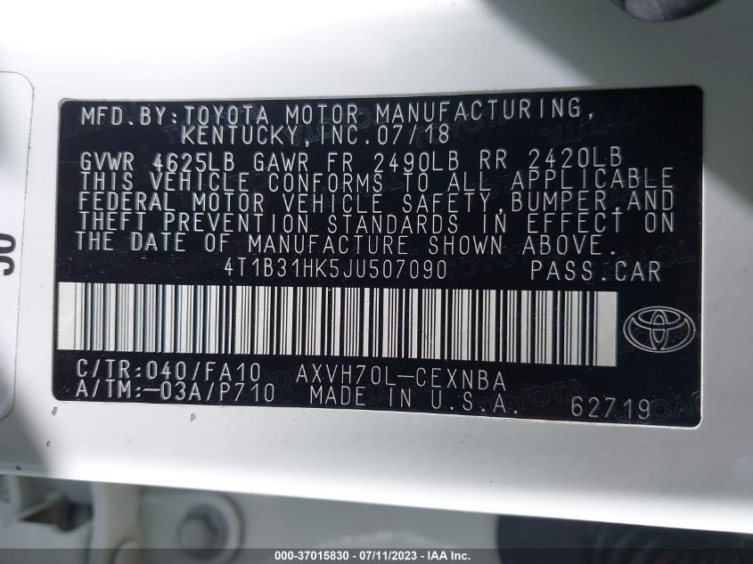 2018 TOYOTA CAMRY HYBRID - 4T1B31HK5JU507090