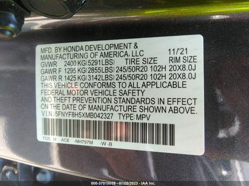 2021 HONDA PASSPORT EX-L - 5FNYF8H5XMB042327