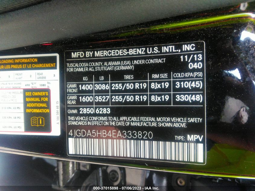 2014 MERCEDES-BENZ M-CLASS ML 350 - 4JGDA5HB4EA333820
