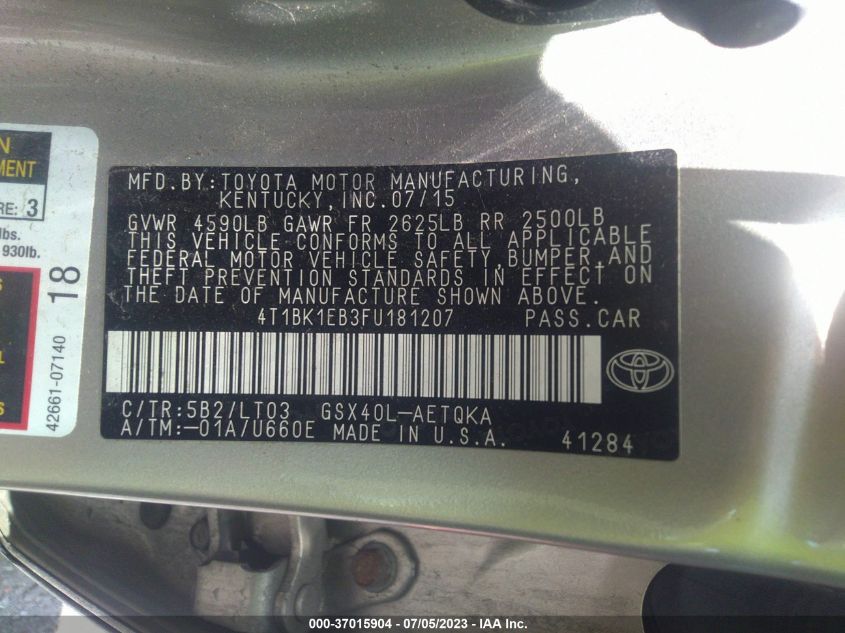 2015 TOYOTA AVALON LIMITED - 4T1BK1EB3FU181207